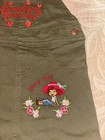 Vintage Y2k Strawberry Shortcake Embroidered Olive Green Overall Pinafore Dress