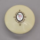 Vintage Vanity Powder Jar Glass Guilloche Flower Plastic Lid Round Trinket Dish