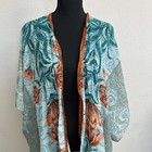 Anthropologie Aratta Silent Journey Kimono Artsy Boho Floral Blue Linen Blend