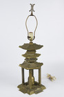 Vintage Brass Asian Figural Pagoda Temple Lamp With Bell