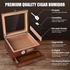 Cedar Wood Cigar Humidor Glass Top Desktop Box Digital Hygrometer Humidifier Bro
