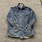 Rasco Fr Denim Shirt Mens Size L-long Blue Flame Resistant Pearl Snap Distressed
