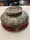 Vintage Tibetan Silver Wood Turquoise  Offering Ceremonial Bowl Souvenir