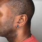 Men s Round Diamond Stainless Steel Stud Hexagon Earrings - 9 Mm