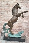 Rearing Horse On Hind Legs Bronze Statue Sculpture W  Green Patina Original Art