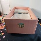 Vintage Handmade Wooden Doll s Rocking Cradle Pink W decals   Bedding 13 