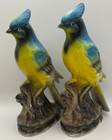 Vintage Mid Century 1950 s Hand Painted Ceramic Blue Jay Bird Figurine Set Japan