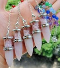 5pcs Natural Rose Quartz Stone Bullet Head Pendulum Pendants Diy Jewelry Making