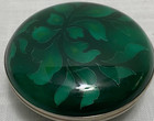 Green Cloisonn   Enamel Round Box Modern Silver Foil Silver Rims Velvet Lined