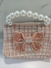 Child s Handbag  Pink With Pearl Handle And Velvet Bow   5in X 7in