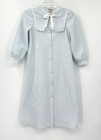 Vintage 70s Christian Dior Robe Housecoat Petite Xs Xsp Blue Lace Bow Fleece