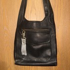Fossil Blk Genuine Leather Large Saddle Shoulder Bag Purse Missing Key Zip Pull