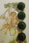Set Of 4 vintage Exquisite 3 4   Painted Leaf Green  Crystal Glass Buttons  Nos