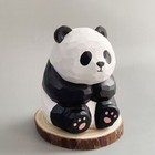 Carved Wooden Panda Figurine Statue Sculpture Desk Home Decor Birthday Present 