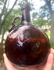 Nice Red Amber Chestnut Whiskey Flask Applied Handle   Whittled 1870 s Era L  k