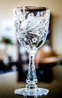 Rare Antique Hawkes  carnation  Abp Gravic Cut Glass 7 1 2  Water wine Goblet s 