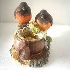 Two American Robin Birds On Nest With Eggs In Tea Pot Flowers Figurine