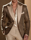 Men Leopard Blazer Jacket Regular Fit Peak Lapel Formal Wedding Party Active