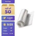 Clear Trash Can Liners Polyethylene Leakproof Bags 50 Count 24 X 33 In