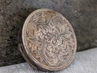 Vintage Engraved Silver Metal Compact Mirror With Pressed Powder Ornate Floral
