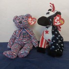 Ty Beanie Babies 2000 Usa Bear And Lefty Donkey Plush Fourth Of July