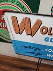 B81- Vintage Wolverine Gloves 2 Sided Tin Rack Sign Hardware Store