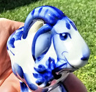 Russian Gzhel Sheep Ram Figurine Porcelain Zodiac Sign Horoscope Hand Painted