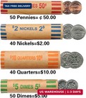 100pcs Assorted Heavy Duty Preformed Coin Wrappers Rolls - Quarters  Pennies  Ni