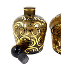 Vintage Czech Glass Powder Jar Perfume Bottles 3 Pce Vanity Set Gold Decorated