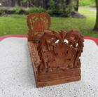 Vtg Wood Floral Hand Carved Book Bible Adjustable Tabletop Holder Stand India