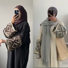 Muslim Women Embroidery Cardigan Abaya Dress Islamic Clothing Dubai Robe Gown