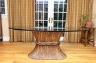 Vintage Mcguire Furniture Rattan Wheat Sheaf Glass Top Dining Table