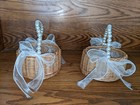 2 Round Flower Girl Baskets Pearl Handle 6    Diameter 8    High Woven Wicker Euc