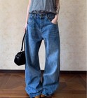 Women s Denim Blue Jeans Straight Leg Button Decor Punk Hip Hop Trousers Hippie
