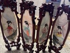 Antique Chinese Hand-painted Marble Table Screen In Hand-carved Rosewood 11x8in