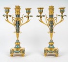 Antique French Louis Xvi Gilt Bronze Enamel Candlesticks Pair Ornate 19th C