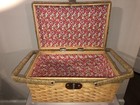 Vintage Wicker Picnic Basket Floral Fabric Leather Strap Decor  new Plasticware