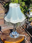 Vintage Style Crystal Glass Lamp Lace Shade Beaded Fringe Victorian Boudoir