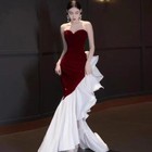 Women s Pretty Strapless Falbala Long Mermaid Evening Dress Cocktail Prom Party