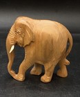 Blonde Wooden Elephant 3 25    Statue Hand Carved Dark Solid Wood Vintage E