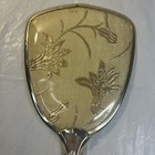 Vintage Art Deco Style Gold Tone Hand Mirror  With Embossed Flowers Vanity Decor
