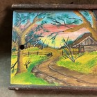 Vintage Folk Art Hand Painted Country Scene With Trees Boat Cabin Slaw Slicer