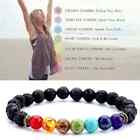 7 Chakra Bracelet Healing Balance Beaded Lava Natural Stone Yoga Reiki Ship Free