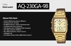 Casio Aq230ga-9b Men s Casual Classic Analog Digital Gold Watch Alarm Stopwatch