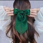 Green Satin Stylish Bow Big Ribbon Bow Knot Hair Clip All Hair Types Non Slip