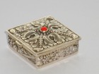 Rare Beautiful Quality Antique Vintage Silver Box Repousse   Red Coral Pill Box