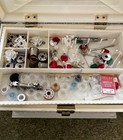 Vintage 1960s Max Klein Sewing Box   Sewing Supplies  Faux Wood Grain Cream