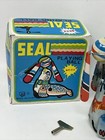 Vintage Tin Litho Wind Up Toy Seal Playing Ball Original Box Key Works  Nos