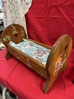 Antique Cradle Handmade Wooden Pine Baby Doll Bed Crib 19 5   x12    Decals 1950   s