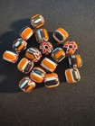 17 Vintage Indian Glass Trade Beads -  b1524  Fancy Chevron 10  Mm Lot